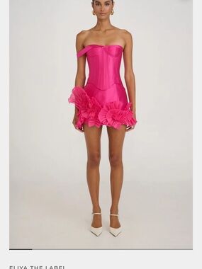 Strapless Fuchsia Ruffled Mini Dress